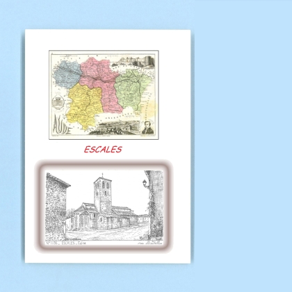 Cartes Postales impression Noir avec dpartement sur la ville de ESCALES Titre : eglise
