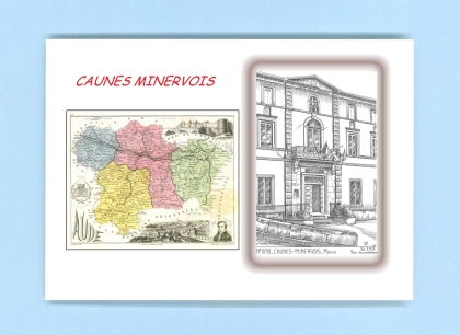 Cartes Postales impression Noir avec dpartement sur la ville de CAUNES MINERVOIS Titre : mairie