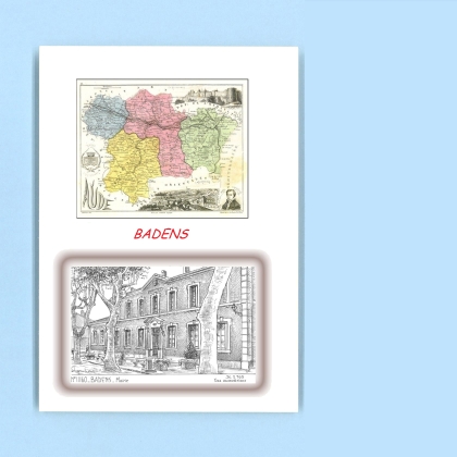 Cartes Postales impression Noir avec dpartement sur la ville de BADENS Titre : mairie