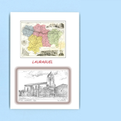 Cartes Postales impression Noir avec dpartement sur la ville de LAURAGUEL Titre : eglise