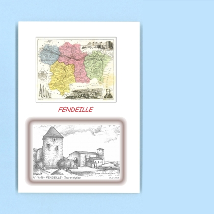 Cartes Postales impression Noir avec dpartement sur la ville de FENDEILLE Titre : tour et eglise