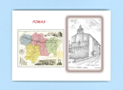 Cartes Postales impression Noir avec dpartement sur la ville de POMAS Titre : eglise