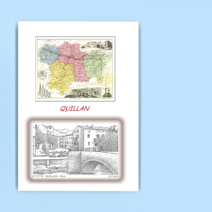 Cartes Postales impression Noir avec dpartement sur la ville de QUILLAN Titre : pont
