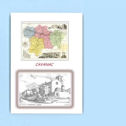 Cartes Postales impression Noir avec dpartement sur la ville de CAVANAC Titre : eglise