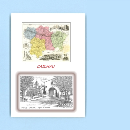 Cartes Postales impression Noir avec dpartement sur la ville de CAILHAU Titre : eglise et porche