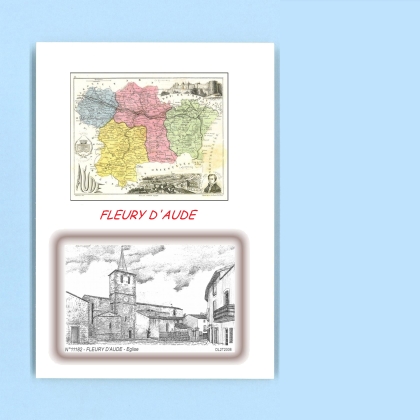 Cartes Postales impression Noir avec dpartement sur la ville de FLEURY D AUDE Titre : eglise