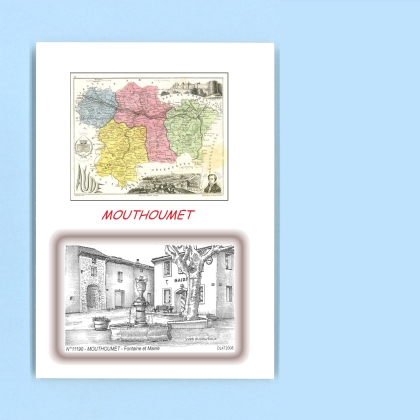 Cartes Postales impression Noir avec dpartement sur la ville de MOUTHOUMET Titre : fontaine et mairie