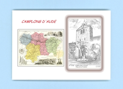 Cartes Postales impression Noir avec dpartement sur la ville de CAMPLONG D AUDE Titre : place de la fontaine