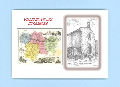Cartes Postales impression Noir avec dpartement sur la ville de VILLENEUVE LES CORBIERES Titre : eglise
