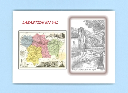 Cartes Postales impression Noir avec dpartement sur la ville de LABASTIDE EN VAL Titre : eglise