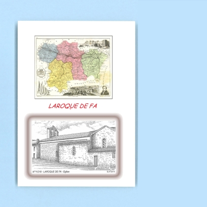 Cartes Postales impression Noir avec dpartement sur la ville de LAROQUE DE FA Titre : eglise