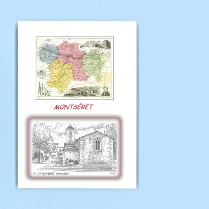 Cartes Postales impression Noir avec dpartement sur la ville de MONTSERET Titre : mairie et eglise