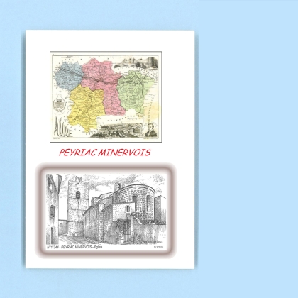 Cartes Postales impression Noir avec dpartement sur la ville de PEYRIAC MINERVOIS Titre : eglise