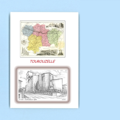 Cartes Postales impression Noir avec dpartement sur la ville de TOUROUZELLE Titre : eglise