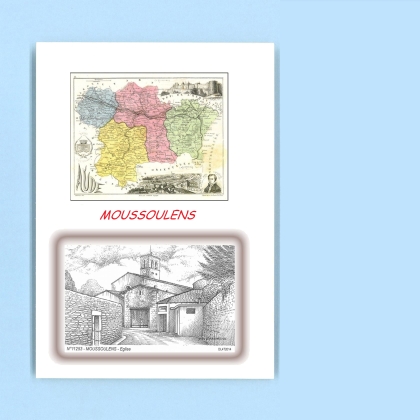 Cartes Postales impression Noir avec dpartement sur la ville de MOUSSOULENS Titre : eglise