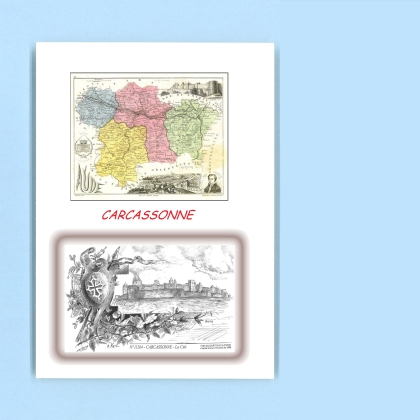 Cartes Postales impression Noir avec dpartement sur la ville de CARCASSONNE Titre : la cite
