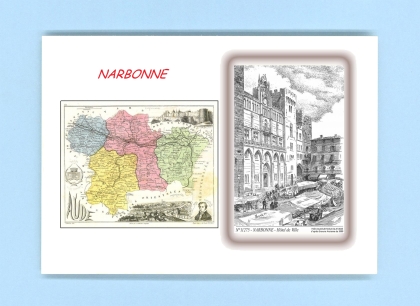 Cartes Postales impression Noir avec dpartement sur la ville de NARBONNE Titre : hotel de ville