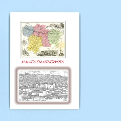 Cartes Postales impression Noir avec dpartement sur la ville de MALVES EN MINERVOIS Titre : chateau