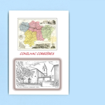 Cartes Postales impression Noir avec dpartement sur la ville de CONILHAC CORBIERES Titre : eglise