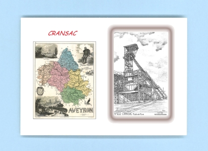 Cartes Postales impression Noir avec dpartement sur la ville de CRANSAC Titre : puits de mine