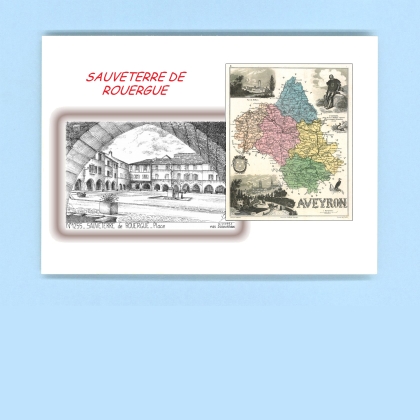 Cartes Postales impression Noir avec dpartement sur la ville de SAUVETERRE DE ROUERGUE Titre : place