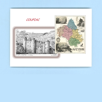 Cartes Postales impression Noir avec dpartement sur la ville de COUPIAC Titre : chateau