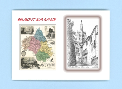 Cartes Postales impression Noir avec dpartement sur la ville de BELMONT SUR RANCE Titre : eglise