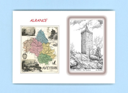 Cartes Postales impression Noir avec dpartement sur la ville de ALRANCE Titre : tour peyrebrune