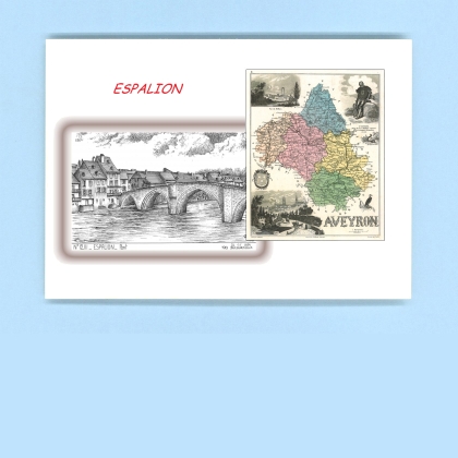 Cartes Postales impression Noir avec dpartement sur la ville de ESPALION Titre : pont