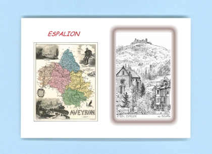 Cartes Postales impression Noir avec dpartement sur la ville de ESPALION Titre : vue
