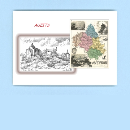 Cartes Postales impression Noir avec dpartement sur la ville de AUZITS Titre : eglise