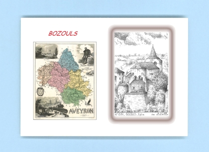 Cartes Postales impression Noir avec dpartement sur la ville de BOZOULS Titre : eglise