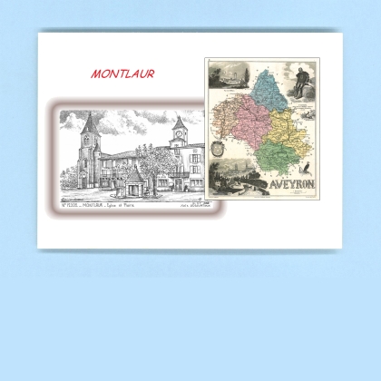 Cartes Postales impression Noir avec dpartement sur la ville de MONTLAUR Titre : eglise et mairie