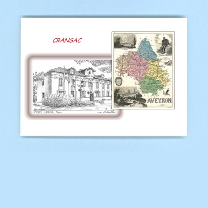 Cartes Postales impression Noir avec dpartement sur la ville de CRANSAC Titre : mairie