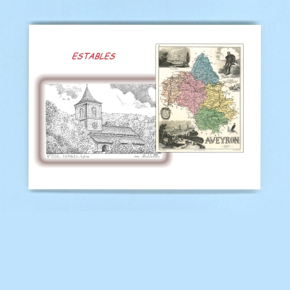 Cartes Postales impression Noir avec dpartement sur la ville de ESTABLES Titre : eglise