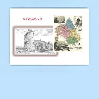 Cartes Postales impression Noir avec dpartement sur la ville de THERONDELS Titre : eglise