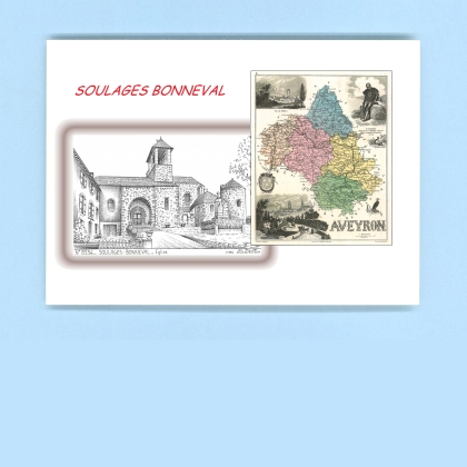 Cartes Postales impression Noir avec dpartement sur la ville de SOULAGES BONNEVAL Titre : eglise