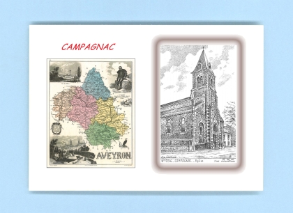 Cartes Postales impression Noir avec dpartement sur la ville de CAMPAGNAC Titre : eglise