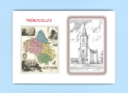 Cartes Postales impression Noir avec dpartement sur la ville de TREMOUILLES Titre : eglise