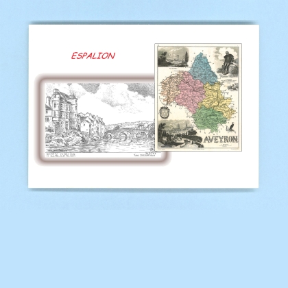 Cartes Postales impression Noir avec dpartement sur la ville de ESPALION Titre : vue