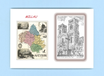 Cartes Postales impression Noir avec dpartement sur la ville de MILLAU Titre : eglise du sacre coeur