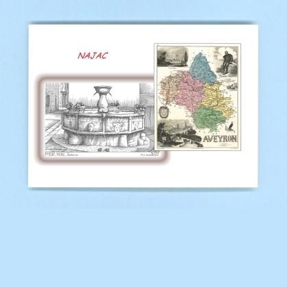Cartes Postales impression Noir avec dpartement sur la ville de NAJAC Titre : fontaine