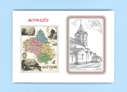 Cartes Postales impression Noir avec dpartement sur la ville de MOYRAZES Titre : eglise