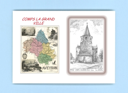 Cartes Postales impression Noir avec dpartement sur la ville de COMPS LA GRAND VILLE Titre : eglise