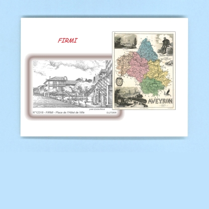 Cartes Postales impression Noir avec dpartement sur la ville de FIRMI Titre : place de l hotel de ville