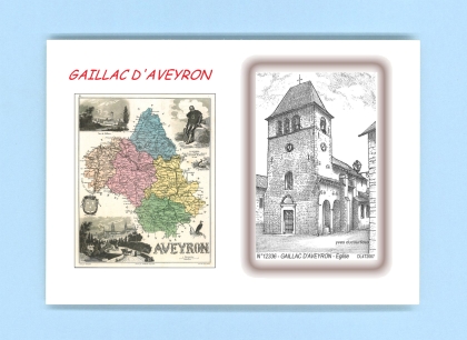 Cartes Postales impression Noir avec dpartement sur la ville de GAILLAC D AVEYRON Titre : eglise