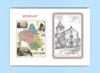Cartes Postales impression Noir avec dpartement sur la ville de BOUILLAC Titre : eglise