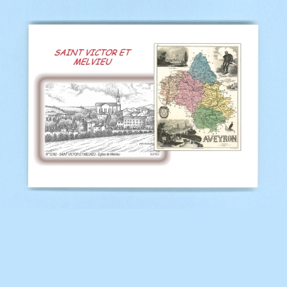 Cartes Postales impression Noir avec dpartement sur la ville de ST VICTOR ET MELVIEU Titre : eglise de melvieu