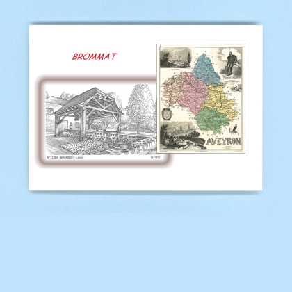 Cartes Postales impression Noir avec dpartement sur la ville de BROMMAT Titre : lavoir