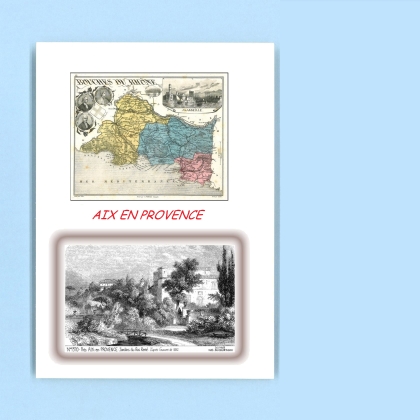 Cartes Postales impression Noir avec dpartement sur la ville de AIX EN PROVENCE Titre : jardins du roi rene